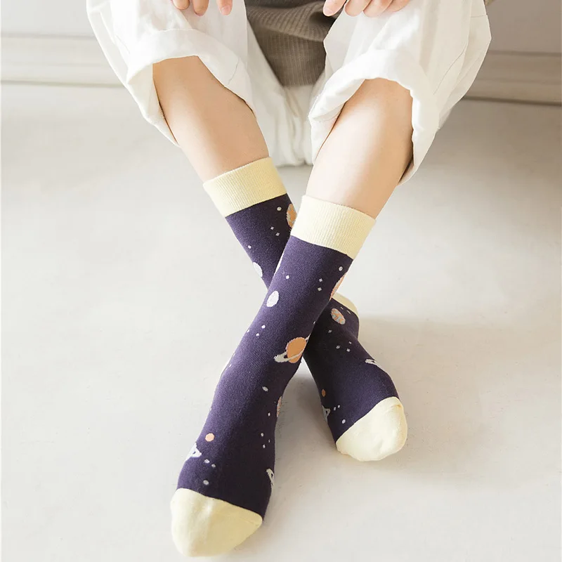 Harajuku женские носки креативный дизайн мультфильм космическая планета искусство
