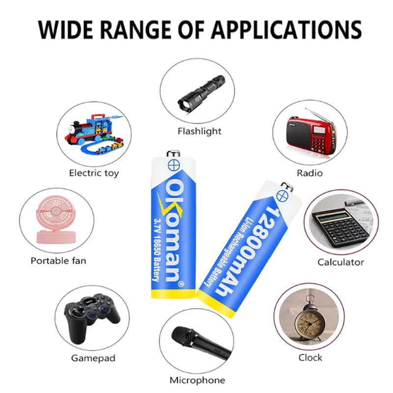 Okoman 18650Bat 3 7 V 18650 аккумулятор литиионый 12800mAh литий ионная литиевая батарея для