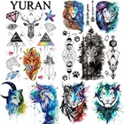 YURAN Flash Fox Wolf, животные, тело, рука, лес, татуировки, наклейки, геометрические, лося, шея, Татто, временная, на заказ, макияж, Большая татуировка, бумага