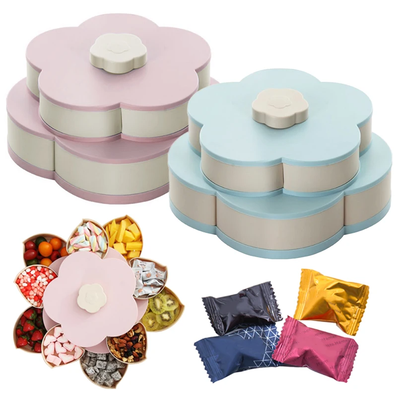 

Bloom Snack Trays Petal Flower Rotating Box Candy Dried Fruit Xmas Party Case US light blue night light home accessories