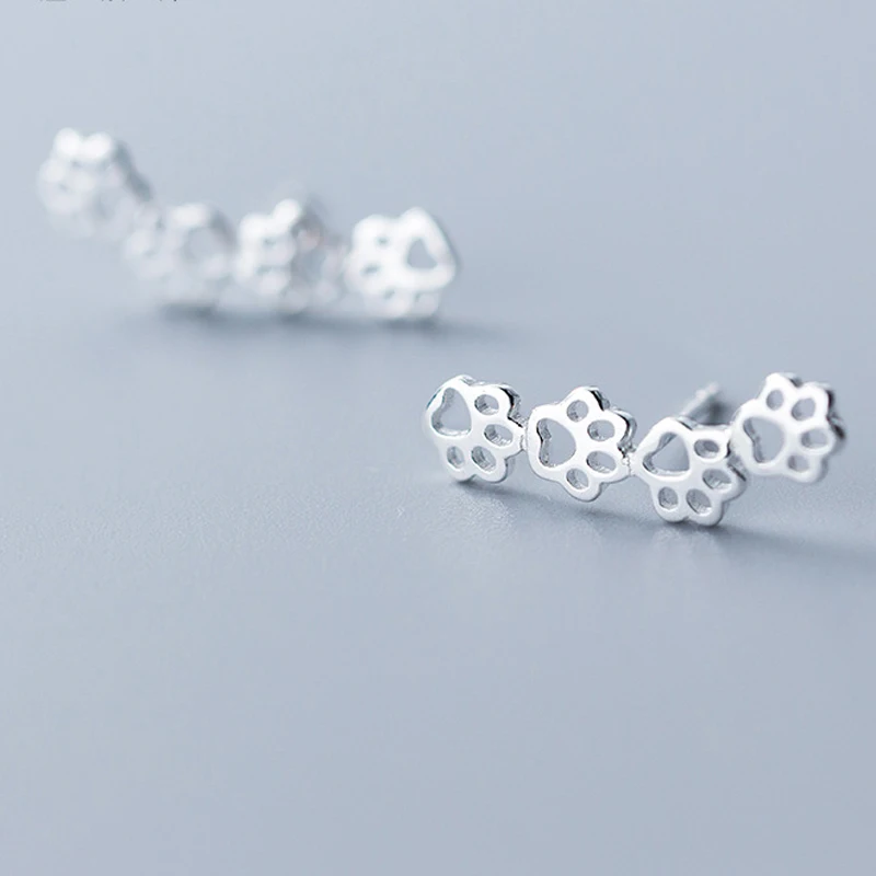 New 925 Sterling Sliver Animal Dog Claw Hollow Stud Earrings Women Simple Anti Allergic Cute Girls Chrismas Gift | Украшения и