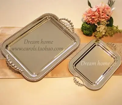 2 шт./компл. прямоугольный металлический сервировочный поднос с бусинами вокруг