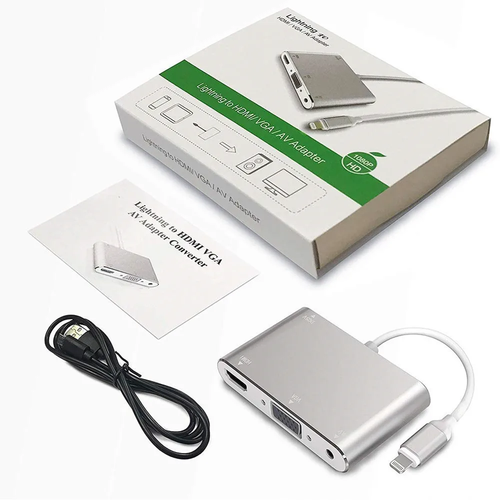 HDMI VGA AV адаптер конвертер 4 в 1 Цифровой совместимый с iPhone X / 8 Plus/7/7 Plus проектор HDTV