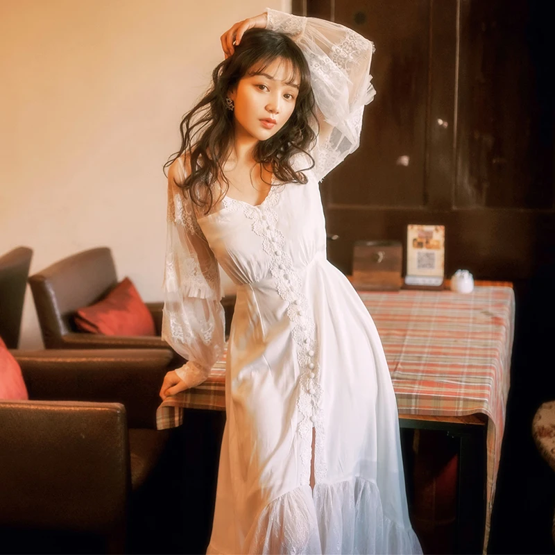 2019 новые модные женские платья Популярные белые кружевные летние газовые
