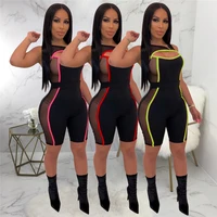 2019 new sexy women sleeveless mesh patchwork jumpsuit see through bodysuit one piece cut off hole rompers beach sports playsuit