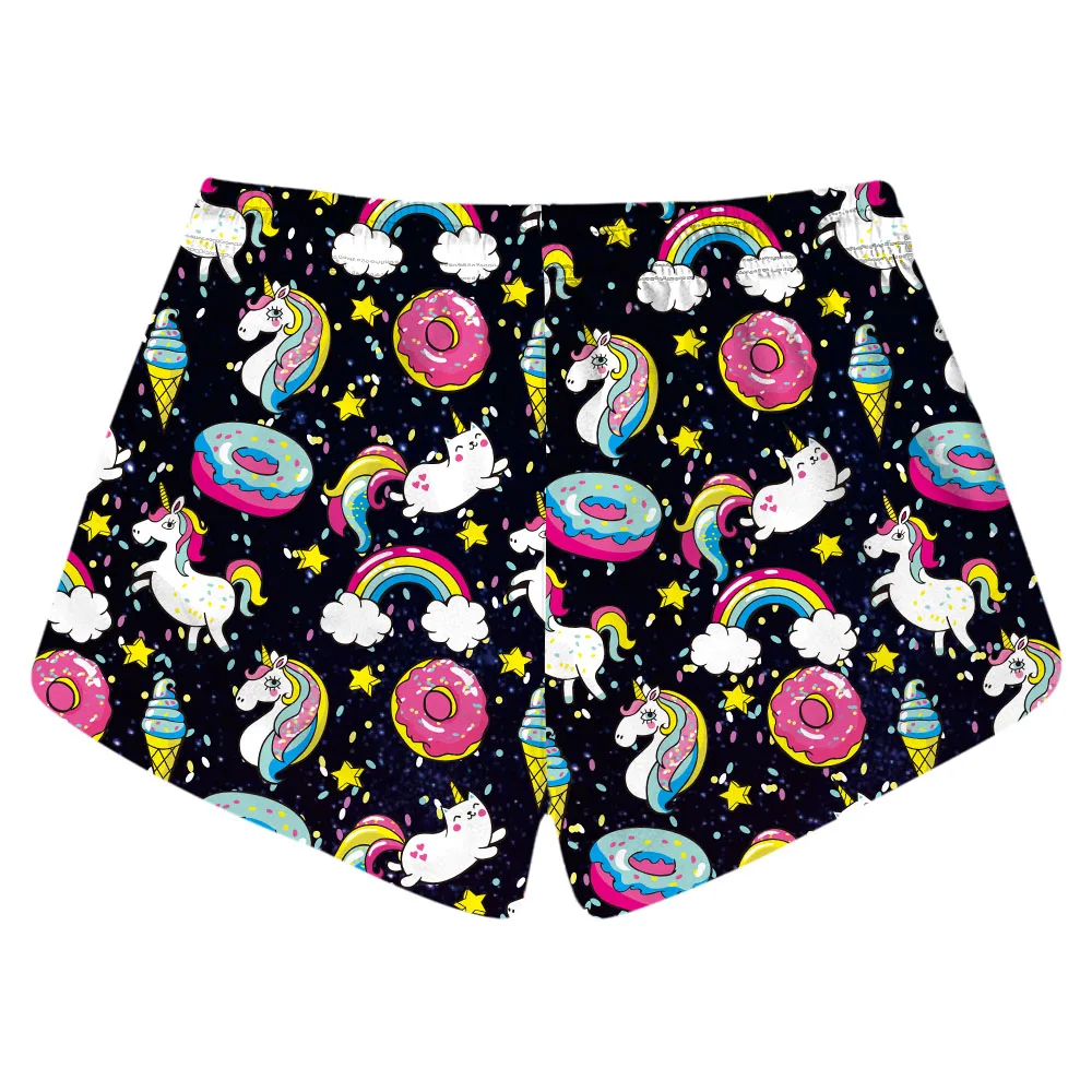 

3 Patterns New Cute Animal Summer Rainbow Horse Fast Dry Cat Print Women Black Shorts