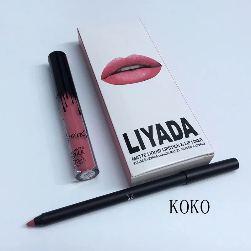 Лидер продаж года liyada Марка жидкая матовая помада комплект Lips Pencil Губы Макияж Lasting Водонепроницаемый Коврики ручка блеск для губ Косметика - Цвет: KOKO