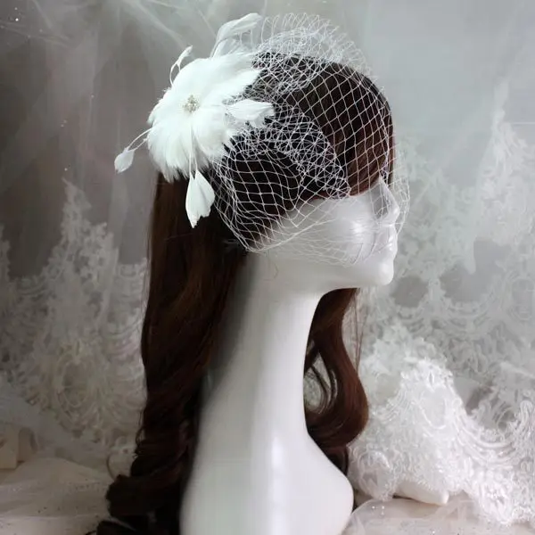 

New Year 2015 Hot Sale Elegant Bridal Veils Flowers Birdcage Wedding Veils Feather wedding headdress