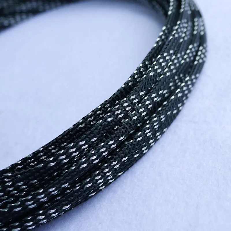

1/10/100 meters Black&Silver High quality 4mm Braid PET Expandable Sleeving High Density Sheathing Plaited Cable Sleeves
