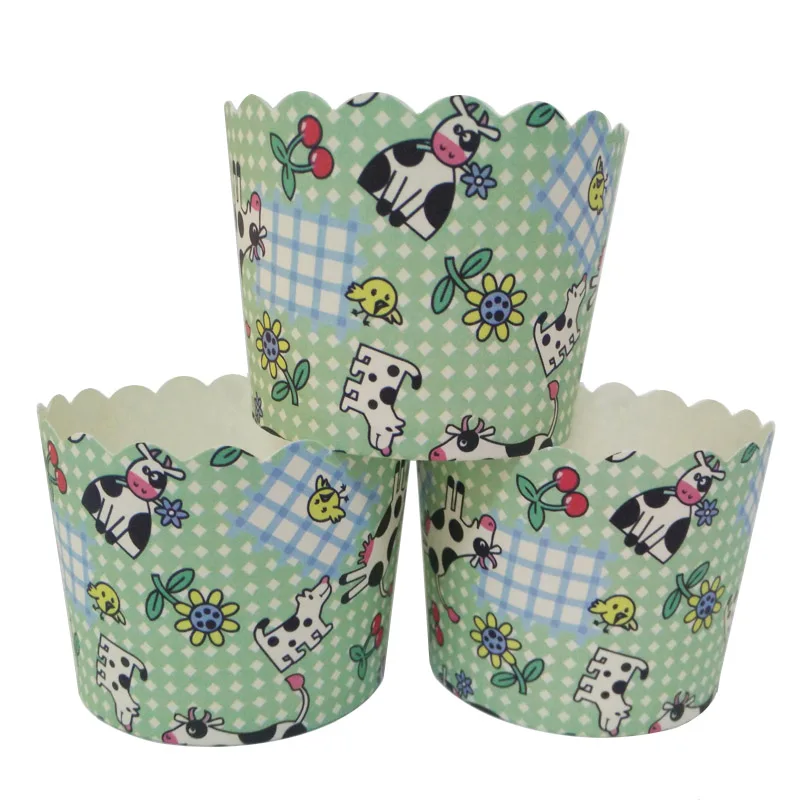 100 шт. зеленые Молочные фермы коровы собаки обезьяны ягоды выпечки кекс чашки