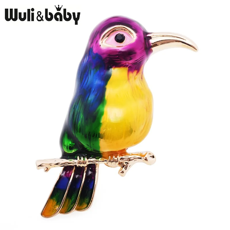 Сиренево зеленые броши Wuli&baby с эмалью изображением птицы мужская брошь из сплава