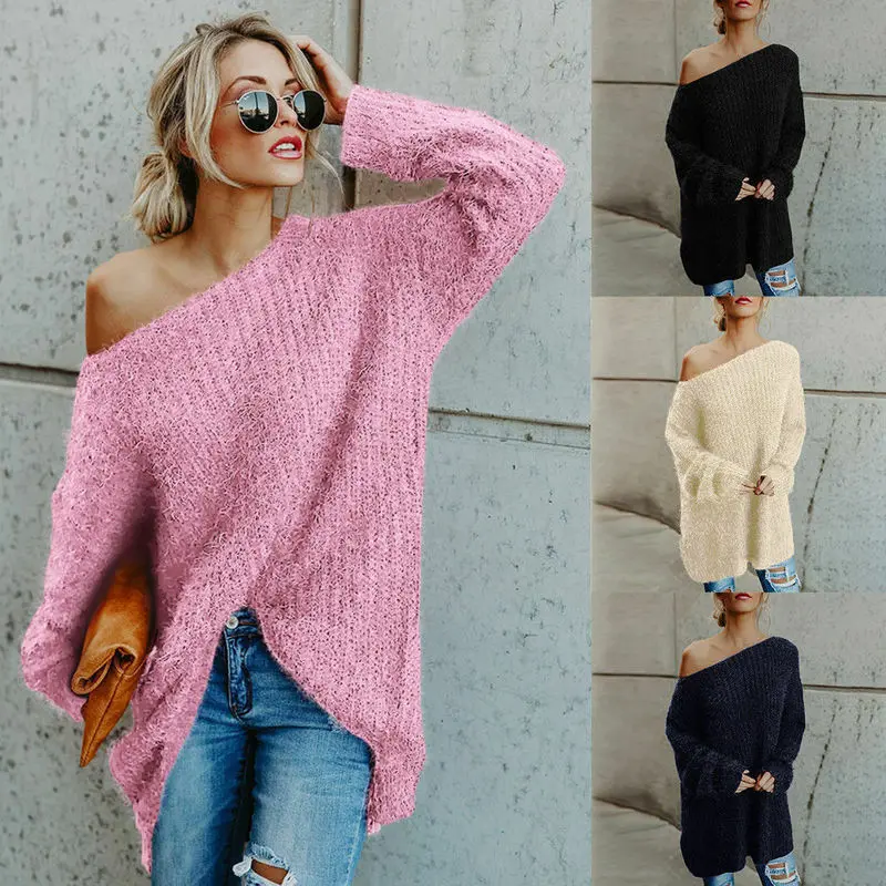 Sweater Shoulder Women The Long Sleeve Hot Pullover Casual Off 2019 new fashion strapless | Женская одежда