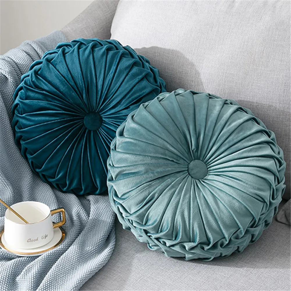 Velvet Pleated Round Floor Cushion Pillow Pouf Cover Throw Home Sofa Decor