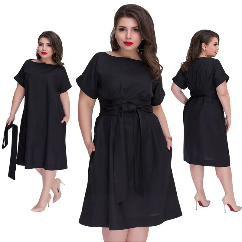 2018 летнее платье трапециевидной формы с коротким рукавом большого размера
