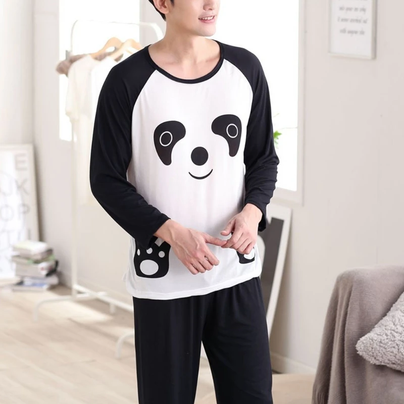 

Couples Autumn Cartoon Panda Long Sleeve Pullover Pajamas Set Sleepwear Casual