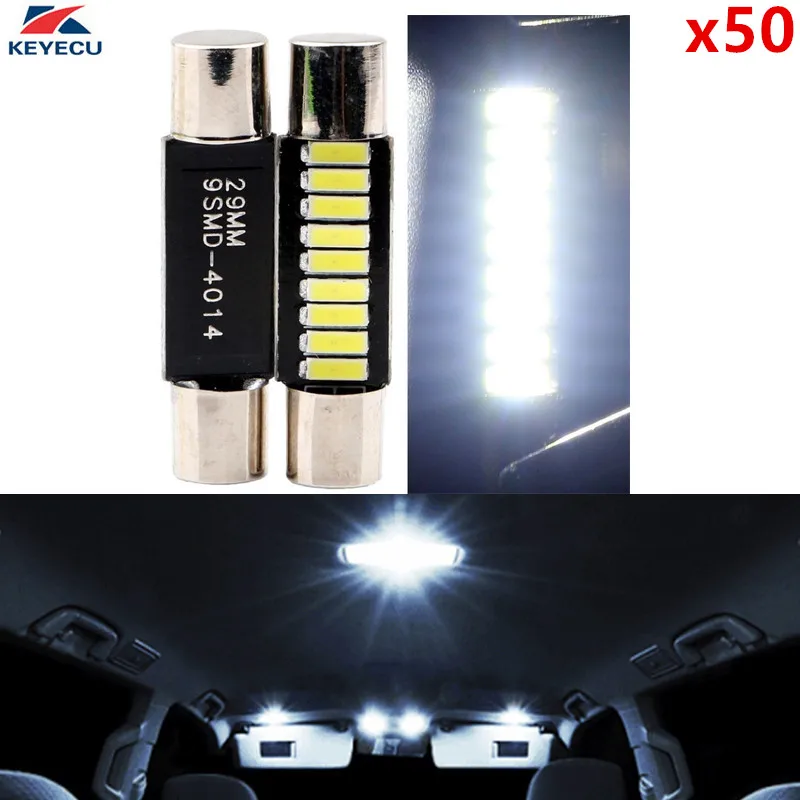 Barato KEYECU 50 Uds Super Brillante Blanco 12V 6000K 29MM 4014 9-SMD LED Espejo Fusible Sol Visor Festón Domo Bombilla LED De Interior