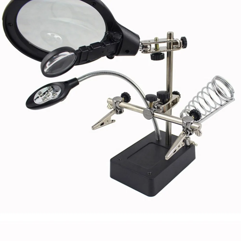 Desktop Magnifiers Multifunctional Clip Magnifying Tool With LED Light Electric Iron Auxiliary Stand Glass EU/US Plug | Инструменты