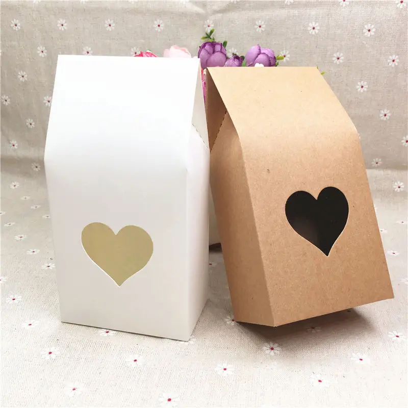 24pcs/Lot Solid Color White Brown Standing Kraft Paper Sealing Bags For Apple Chocolate Boxes With PVC Heart Square Window | Дом и сад