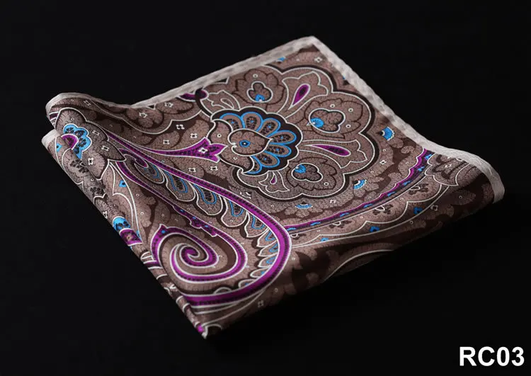 RC03 Brown Purple RC горошек Пейсли Цветочный носовой платок с рисунком «Якорь» натуральный шелк сатин мужской носовой платок Модный классический свадебный карман квадратный - Цвет: RC03 Brown Purple