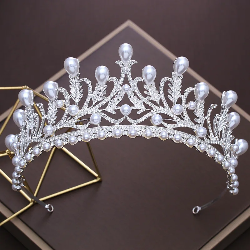 

Жемчуг большой волос Принцесса Королева Тиара невесты головной убор Корона Свадебные украшения для волос
