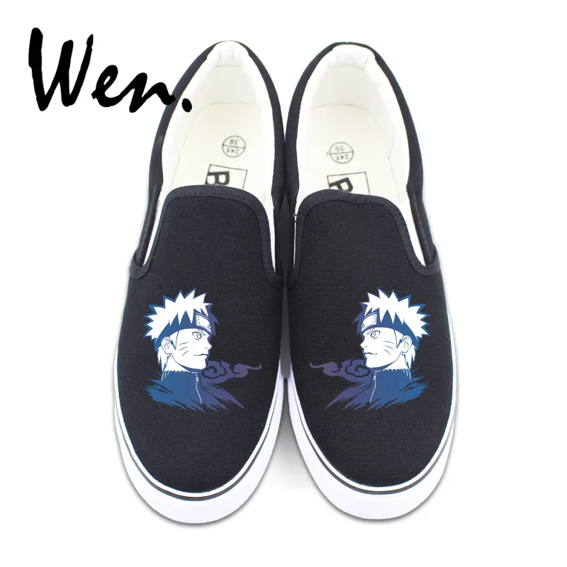 Wen Low Top Casual Shoes Slip on Men Espadrilles Flat Custom Design Anime Uzumaki Naruto Black Canvas Sneakers Platform