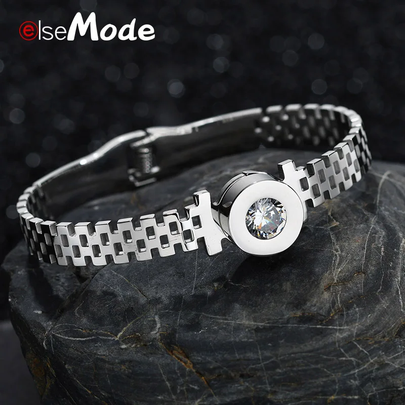 Silver ELSEMODE модный полый сменный кубический циркон браслет 316L из нержавеющей стали для женщин девушек браслеты и браслеты pulseira - Окраска металла: Silver