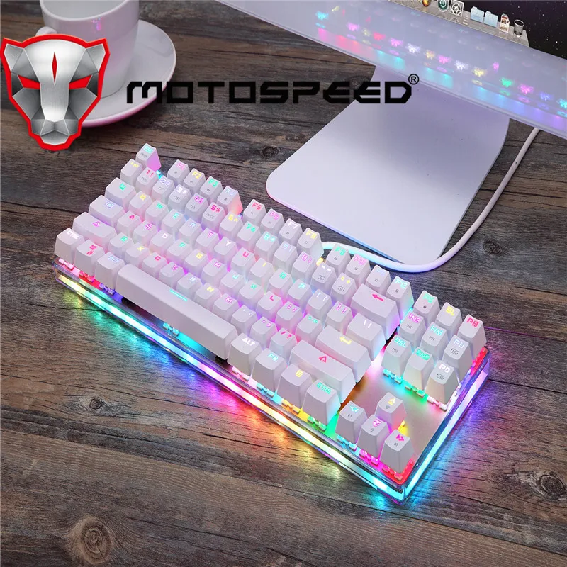 Motospeed K87S ABS USB2.0 Проводная Механическая клавиатура LED с RGB подсветкой синий переключатель Настольный русский геймер завязывание белый 1,8 м