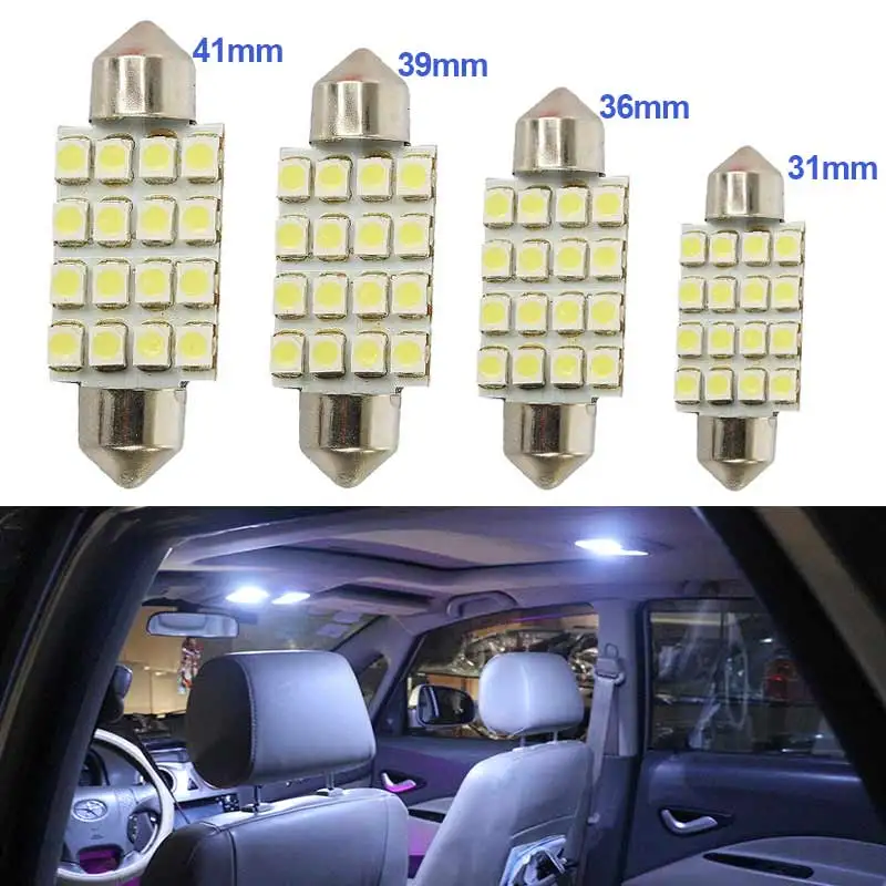 2 шт. Автомобильная гирлянда для салона купола 16 SMD СВЕТОДИОДНЫЙ Фонарь Белый