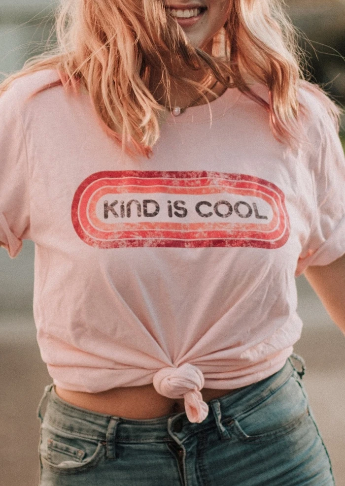 Women Kind Is Cool T-Shirt Summer Ladies Short Sleeve Top Female Harajuku Kawaii Light Pink Tee Plus Size Korean Clothe | Женская одежда