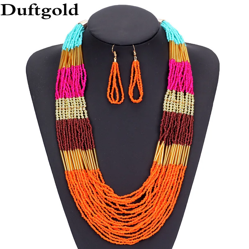 Новый Boho Этнические мульт Llayer бусины ожерелье серьги комплект ювелирных изделий