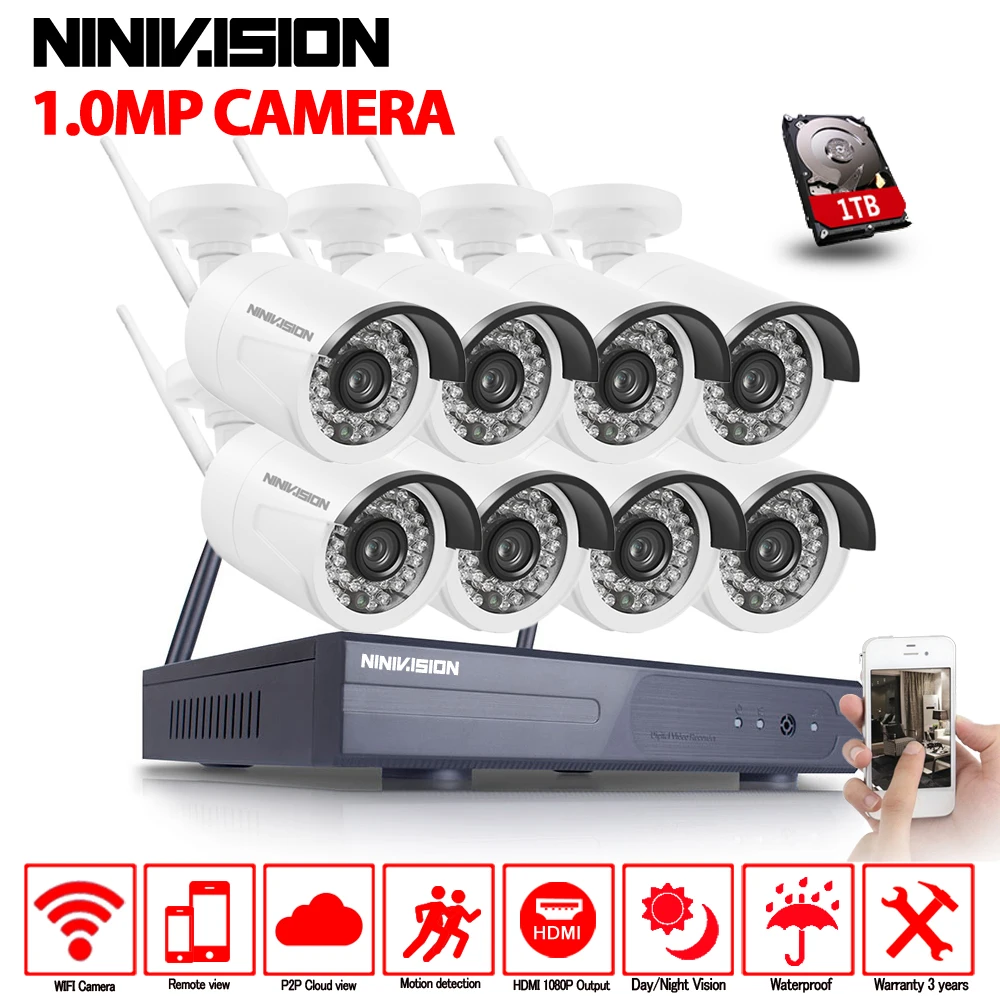 8ch Беспроводной CCTV Системы 8 channel 1080 P NVR с 8*1.0 Мп 720 открытый Водонепроницаемый