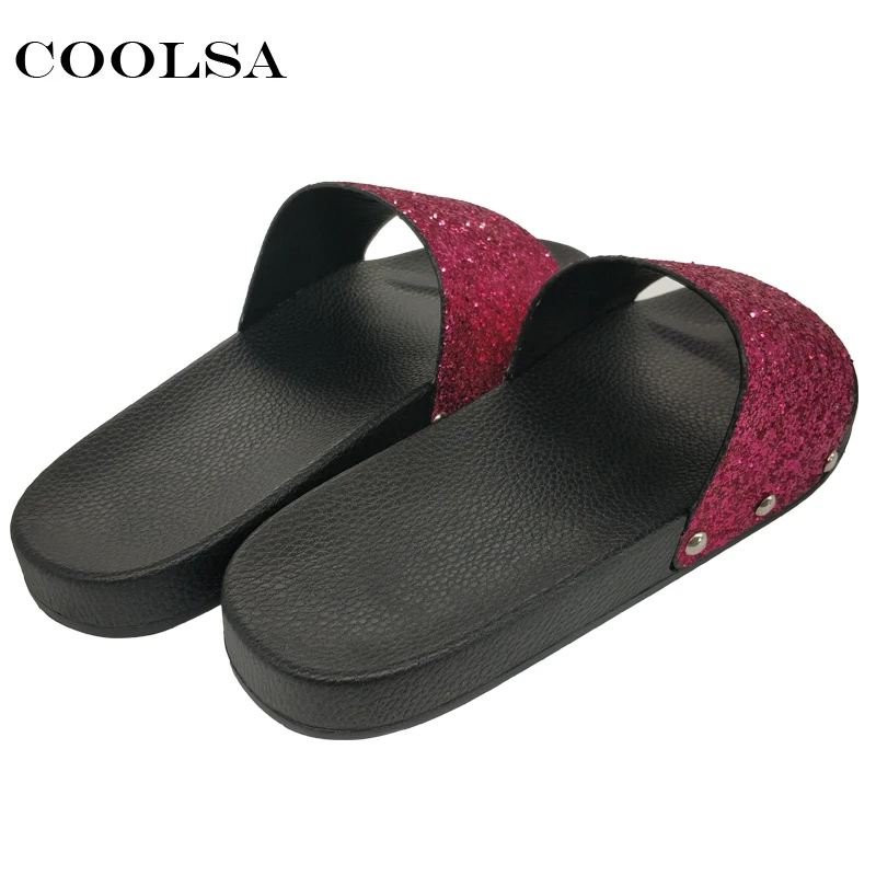 Coolsa новый летний Для женщин шлепанцы Bling Шлёпанцы для сверкающими Блёстки