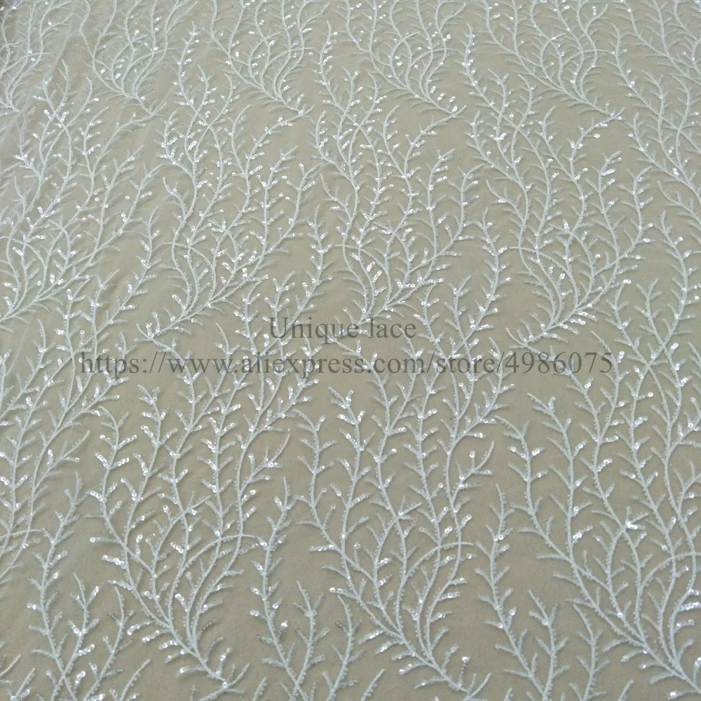 2019 Bridal lace fabric sequins beaded dress 130cm width for evening gown | Дом и сад