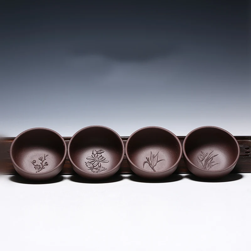 Одна чашка для чая настоящая Исин зиша фиолетовая зернистая ручная гравировка