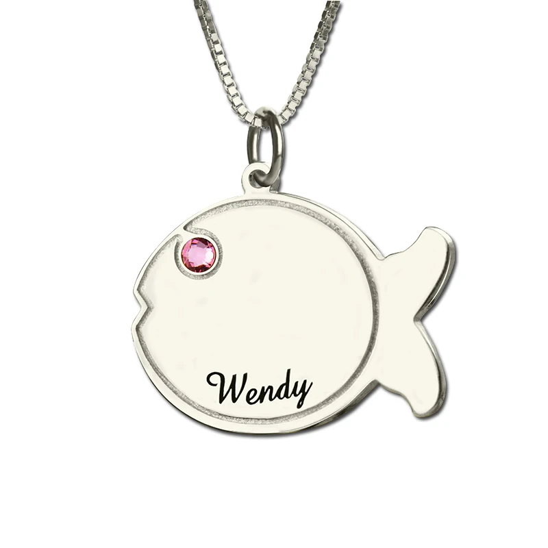 

AILIN Silver Birthstone Name Necklace Engraved Kids Name Fish Pendant Lovely Fish Necklace Fun to Wear at Any Age