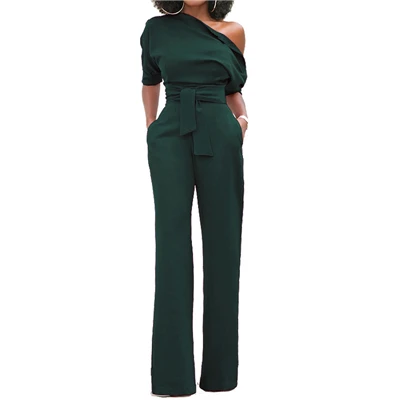 Dark green Комбинезон женские Комбинезоны женские Femme комбинезоны однотонные на одно плечо Комбинезоны для женщин летние комбинезоны женский комбинезон, комбинезон - Цвет: Dark green