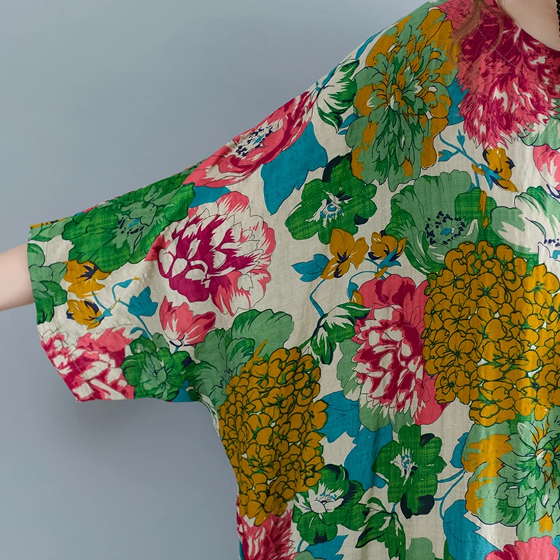 Женское платье макси с цветочным принтом винтажное хлопковое большого размера