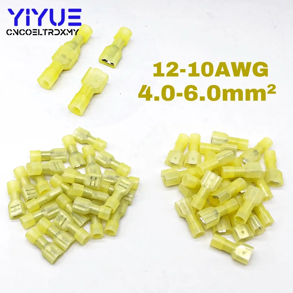 

50PCS Male Female Yellow Insulated Spade joint Connector Crimp Terminal Connectors Cable Wire Connector MDFN FDFN5.5-250