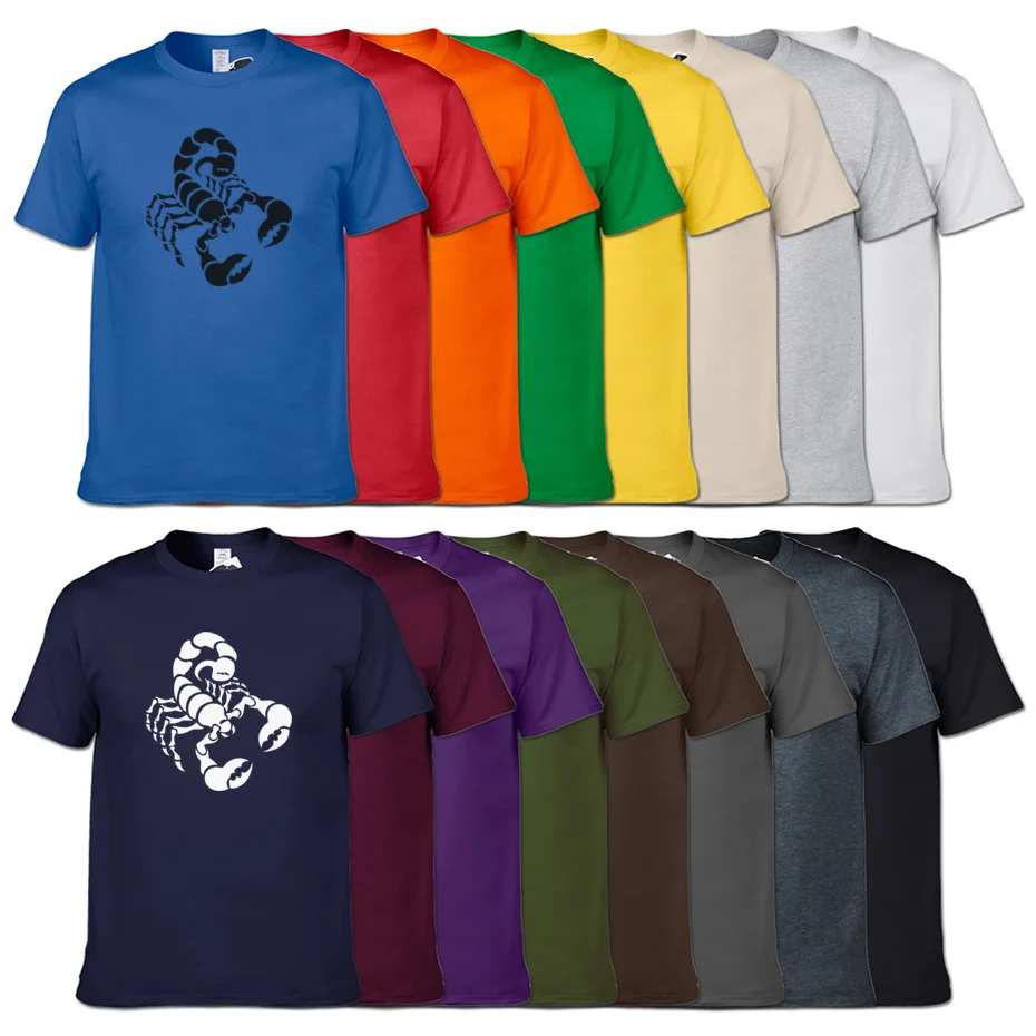 Scorpion Printed Tshirt Summer Men Brand Clothing 16 Colors O-Neck Cotton Short Sleeve Animal T-shirt XS-3XL Unisex Tops Tee | Мужская