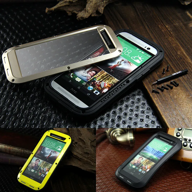 

For HTC One M8 Original Love Mei Tak Spuer Waterproof Aluminum Case M8 gorilla glass+Aluminum Metal Armor case