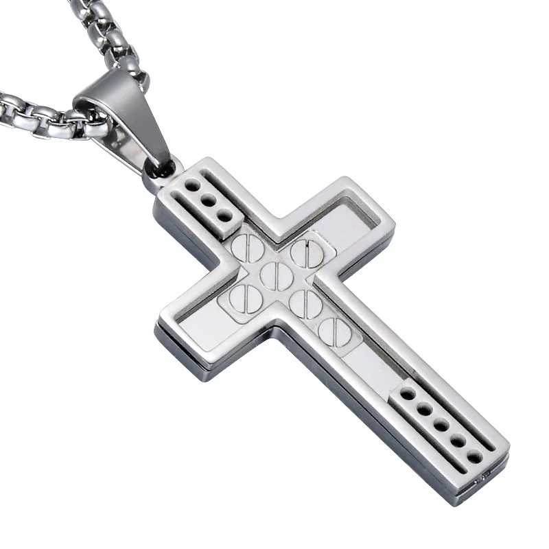 3 Color Men Stainless Steel Cross Necklace Pendant European and American Style Religious Jewelry Gifts#172 | Украшения и