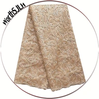 2019 high quality 3d french lace fabric wine dubai nigerian beaded lace fabric sequins african gold lace fabric with stones