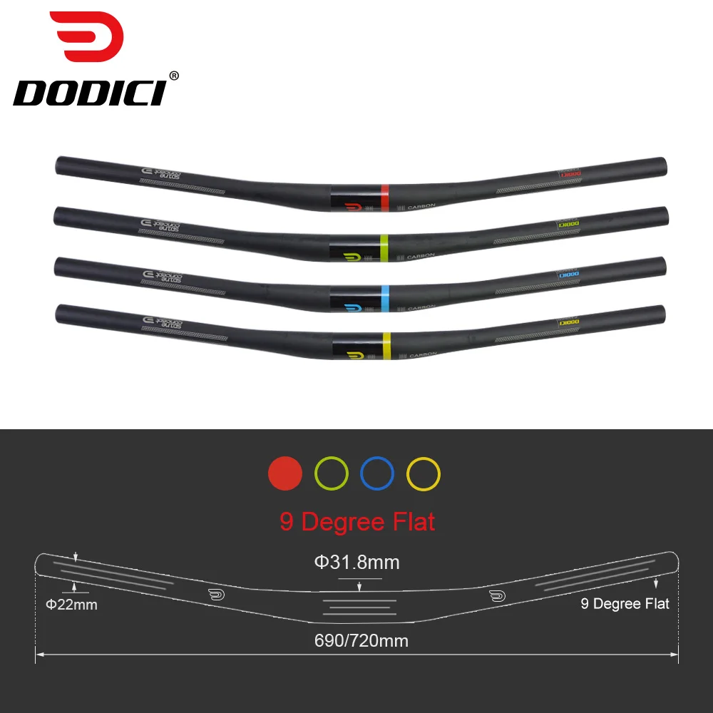 

DODICI 9 Degree Carbon Mountain Handlebar Bicycle Handlebar Bike UD Matte Flat MTB Handlebar 31.8*690/720 Red Green Blue Yellow
