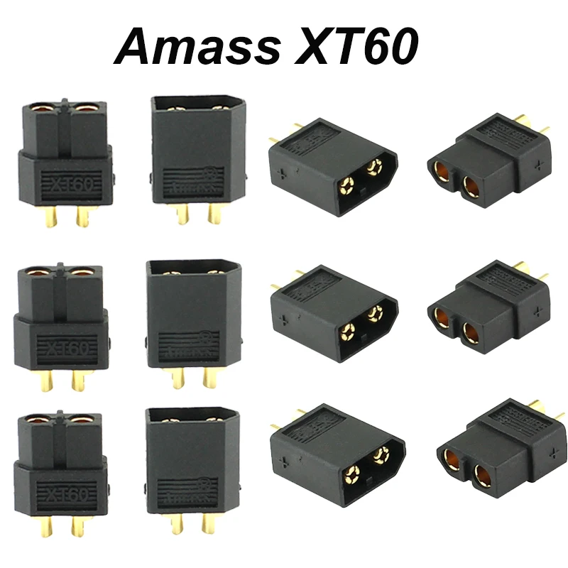 Разъем Amass RC XT60 штекер гнездо Разъемы питания для батареи Lipo черный желтый|Детали