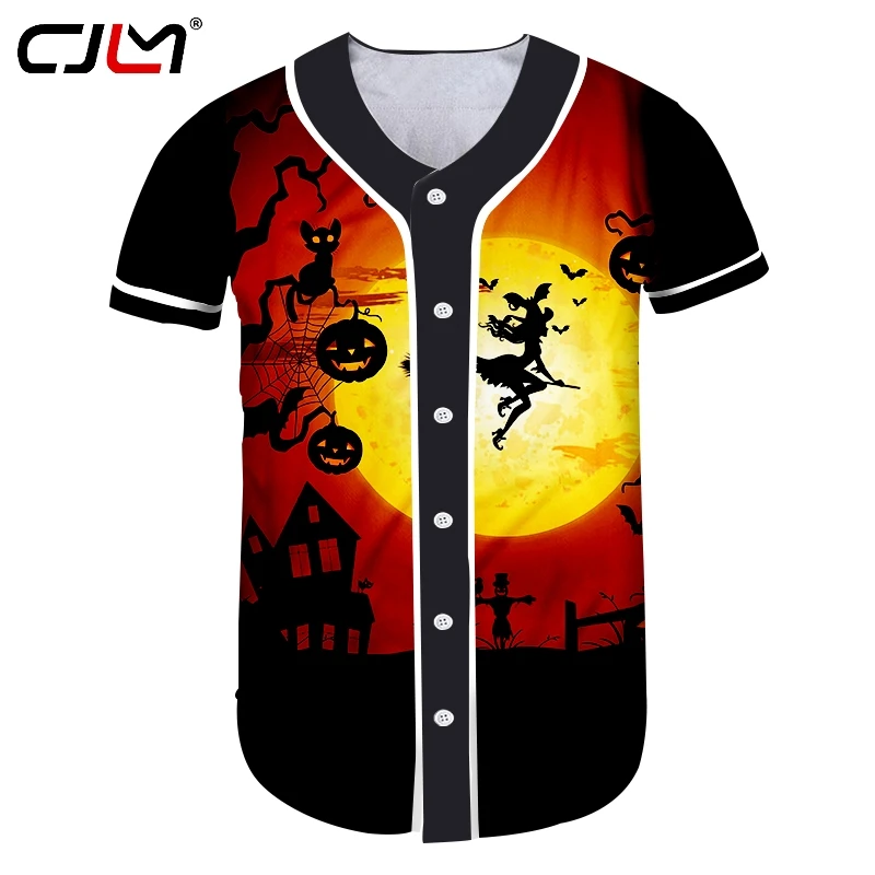 

Футболка CJLM мужская бейсбольная с 3D-принтом тыквы и метлы, брендовая тенниска с принтом ведьмы для Хэллоуина, большие размеры