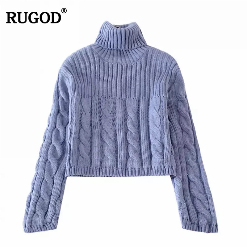 Новинка 2018 вязаный теплый свитер RUGOD с высоким воротником Женский дизайнерский