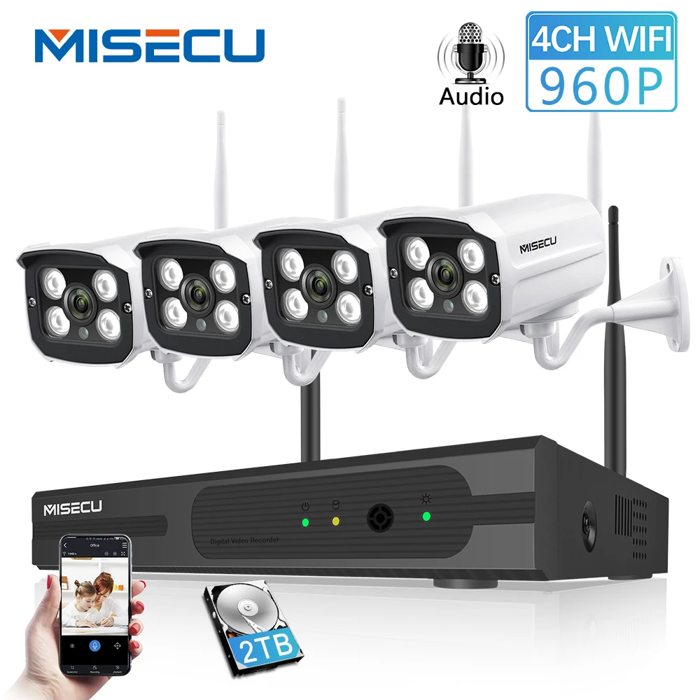 MISECU 4CH WI FI система NVR Plug & Play комплект 960P1080P VGA HDMI 1.3MP Беспроводной IP Камера Аудио