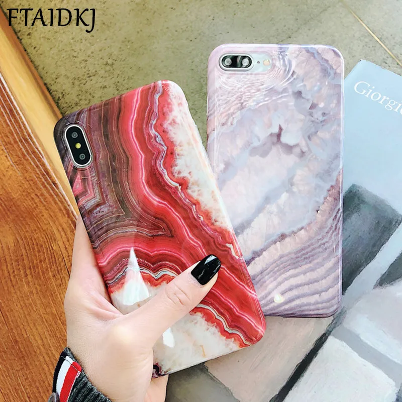 Роскошный чехол FTAIDKJ с красной Агатовой глазурью и мрамором для iPhone X XS Max XR Мягкая