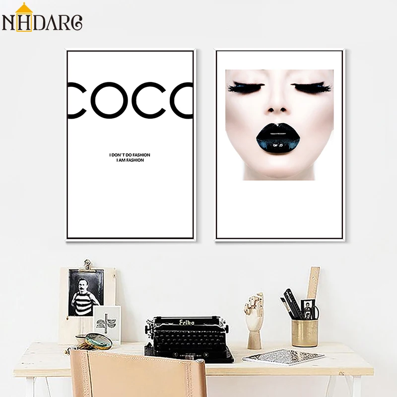 Современный настенный плакат Vogue COCO с изображением черных губ и сексуальной