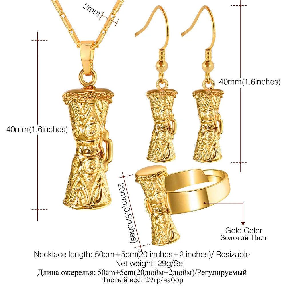 KUNDU ожерелье и висячие серьги регулируемый набор колец золотой цвет
